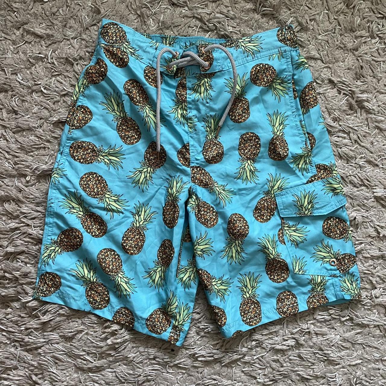 Pineapple swim shorts with draw string with side and... - Depop