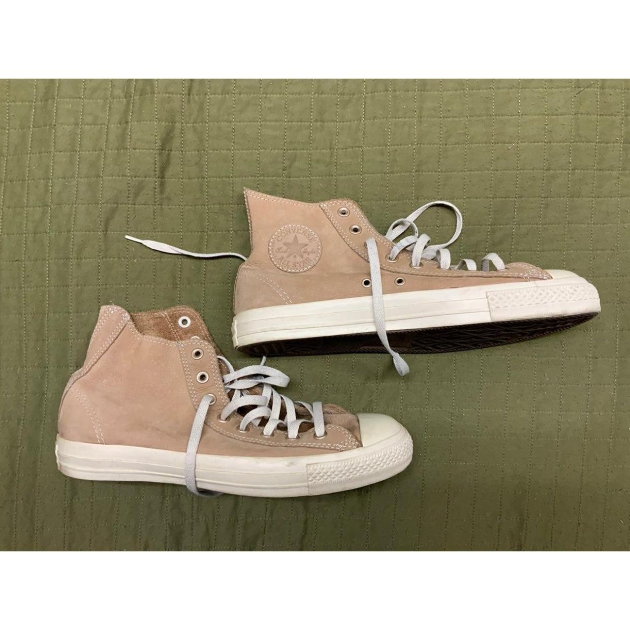 Brown Leather High Top Converse 10 Tan with off. Depop