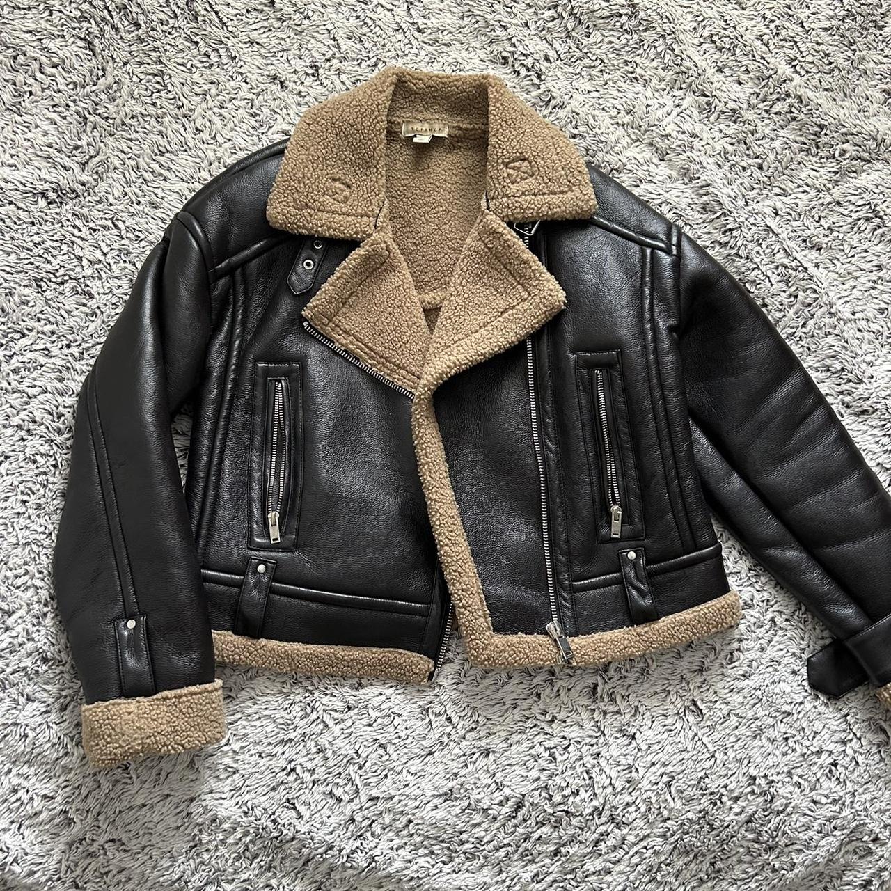 Dark brown aviator jacket from with teddy... Depop