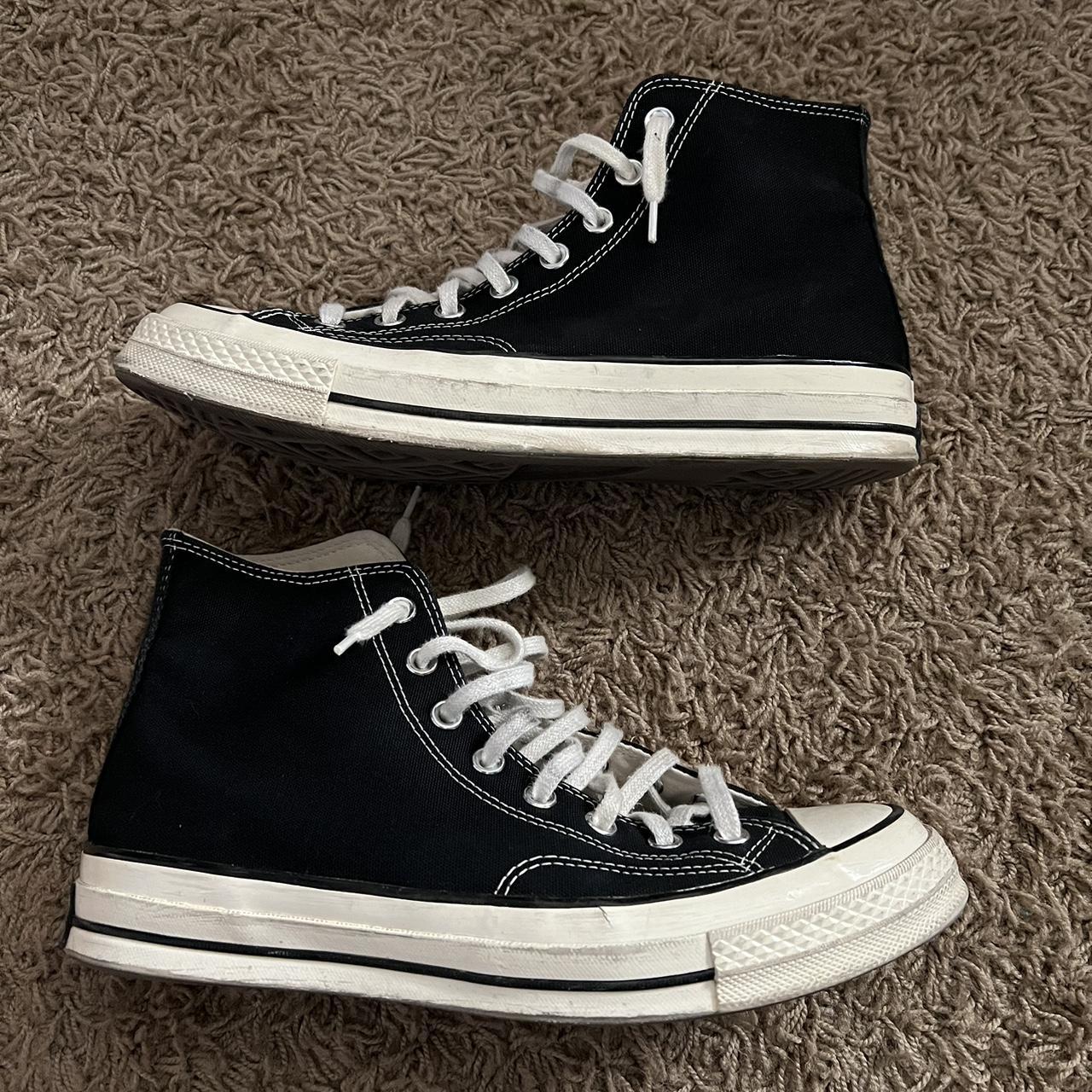 Converse Men's Black and Cream Trainers | Depop