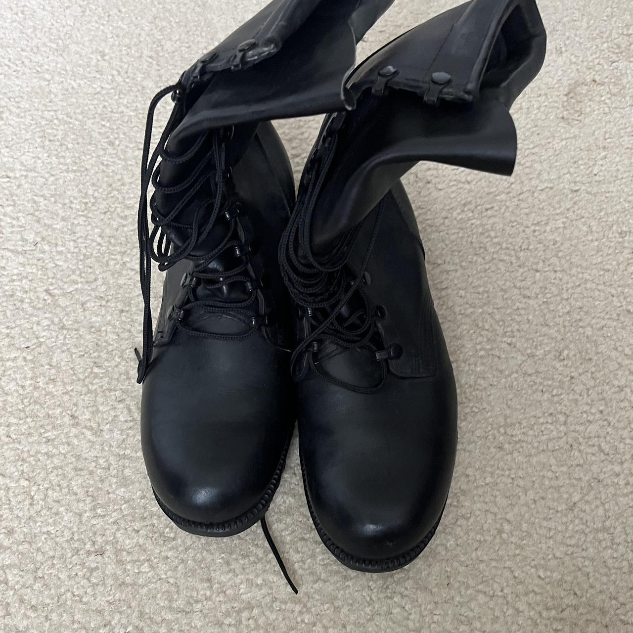 Black leather combat boots with laces goth grunge... Depop