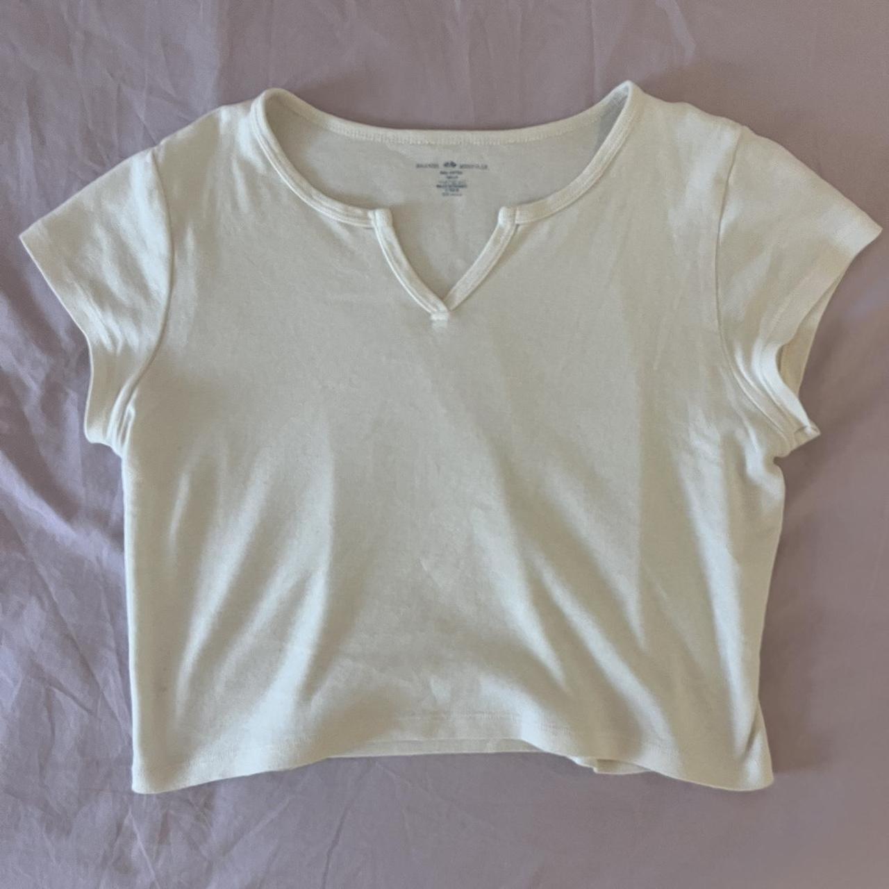 Brandy Melville baby tee Cream/ white top Slightly... - Depop