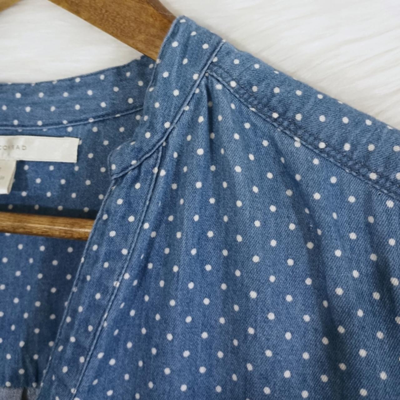 LC Lauren Conrad women's blue polkadot chambray button down shirt