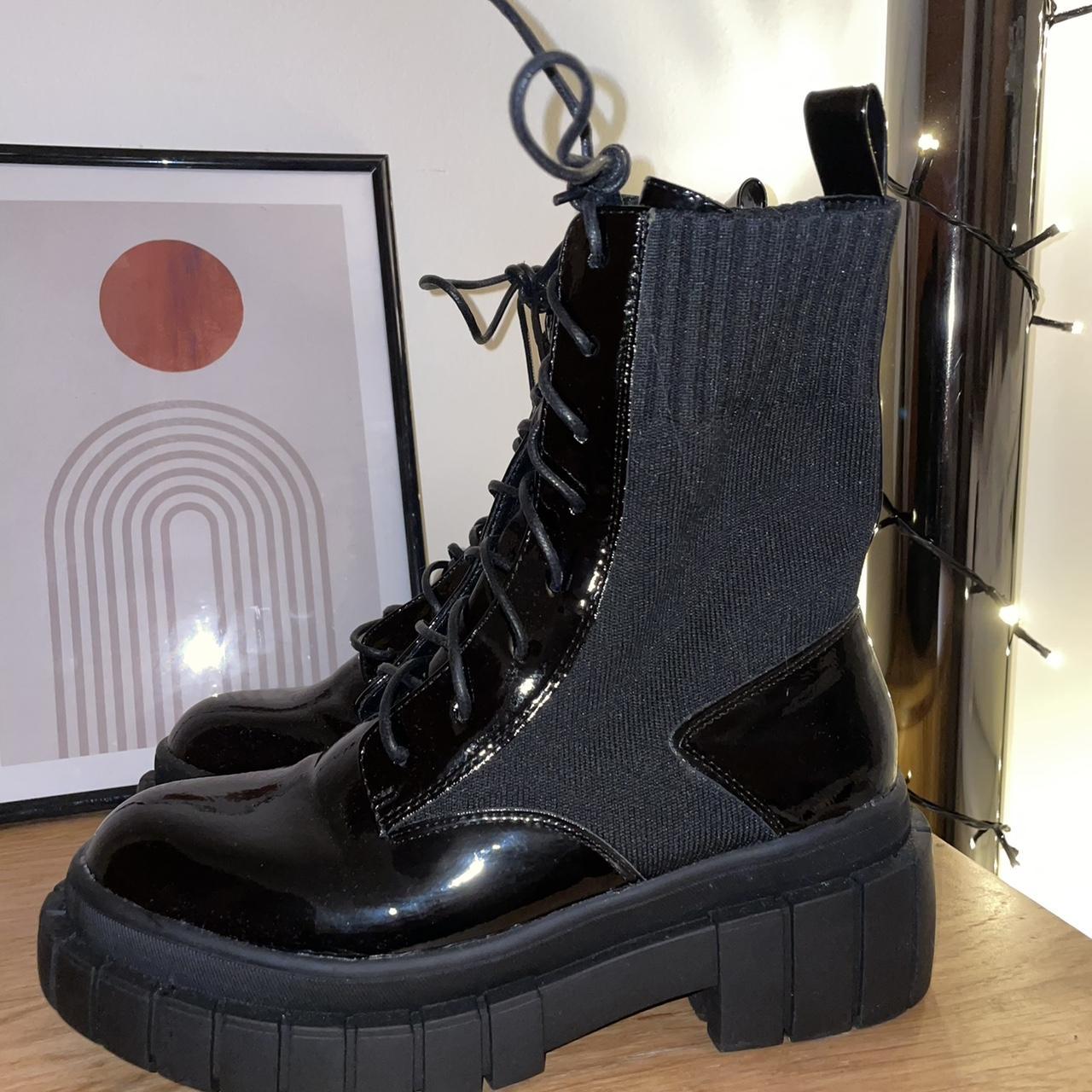 Black patent biker boots Amazing condition however... - Depop