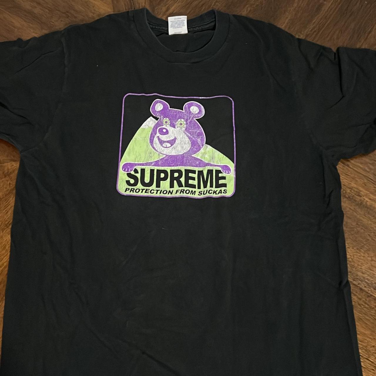 トップス 25ss Supreme bear tee black L Supreme Protection from suckas tee Size Medium Worn | Depop