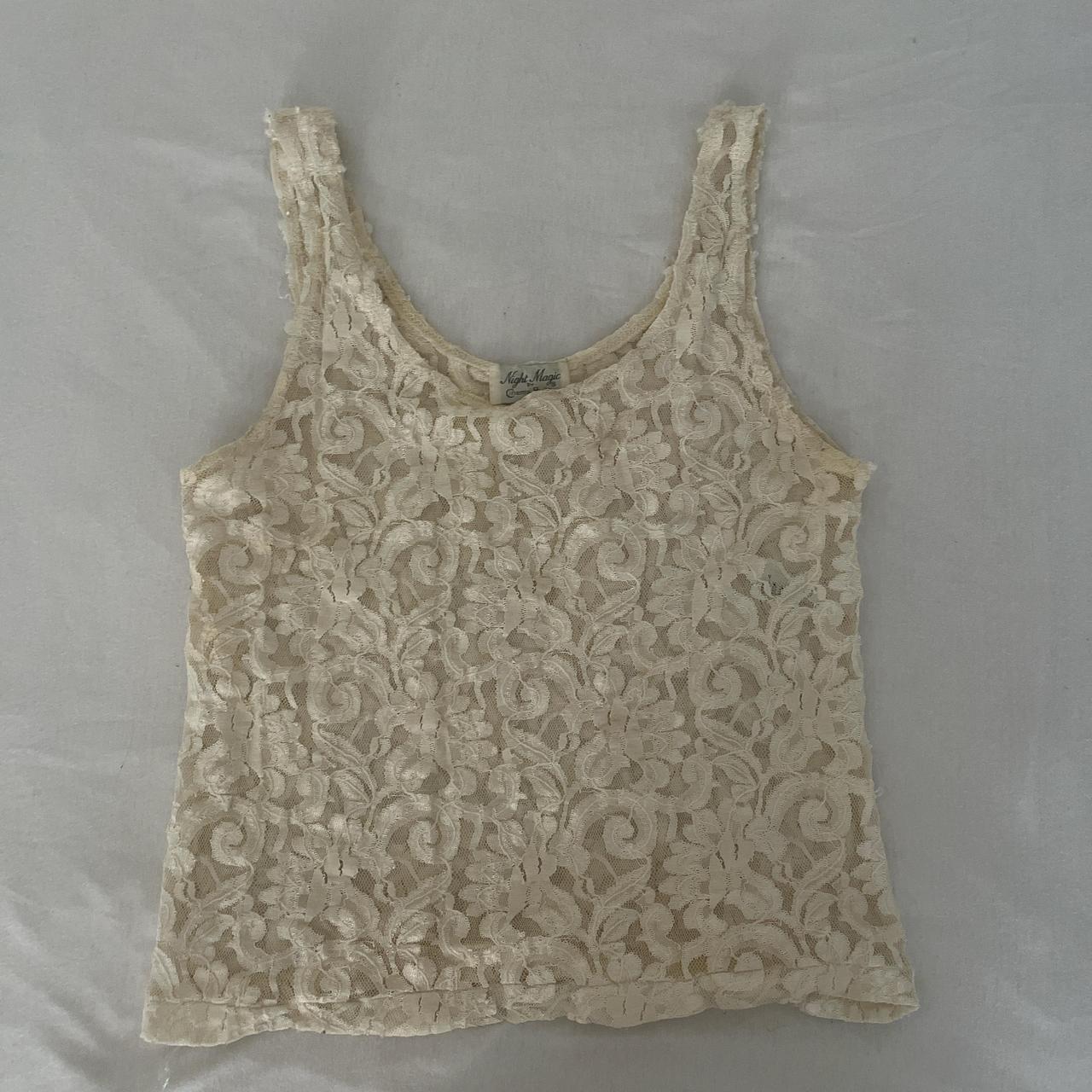 Cream lace tank top vintage 90s tiny stain on the... Depop