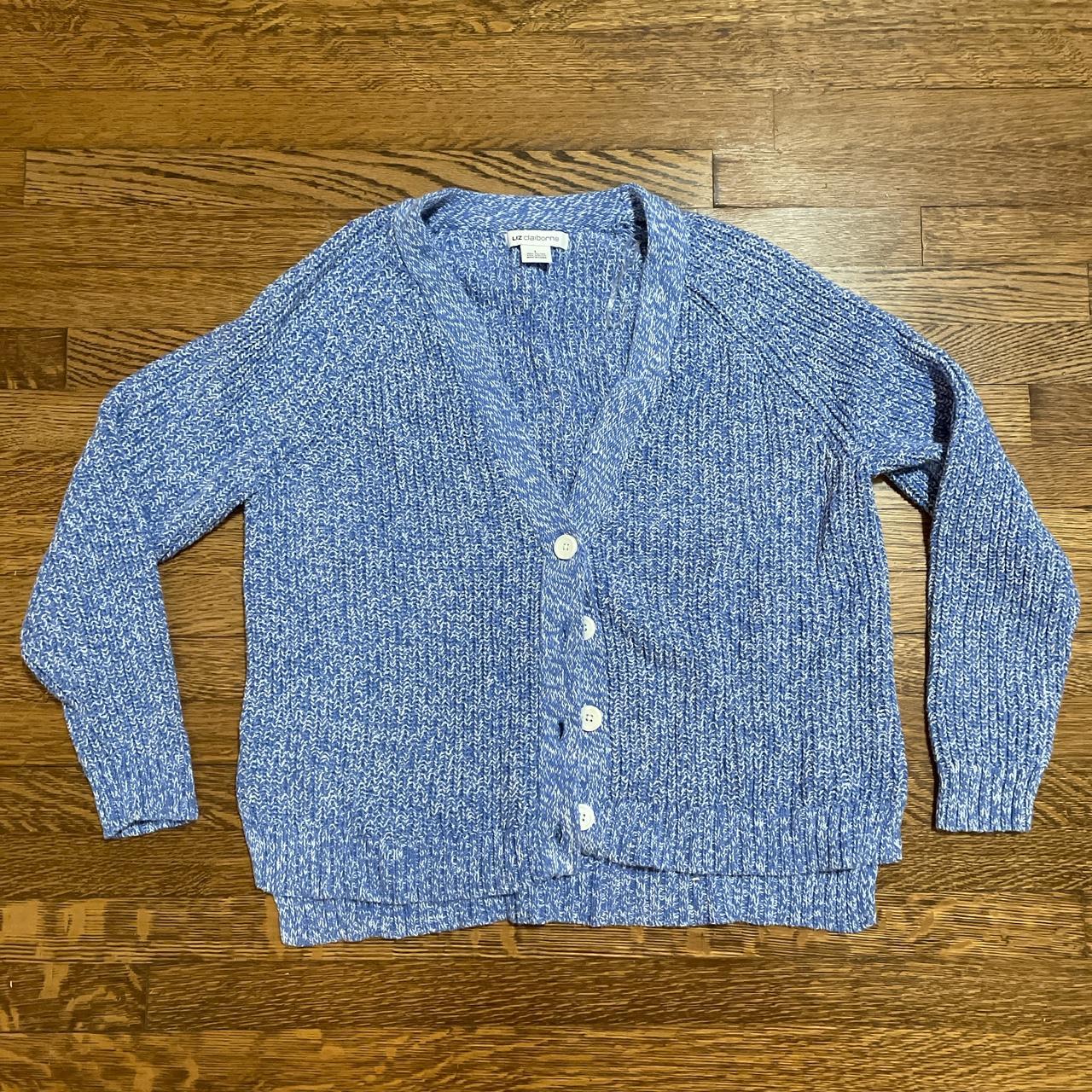 Peppered white and blue cardigan Fits like a large - Depop