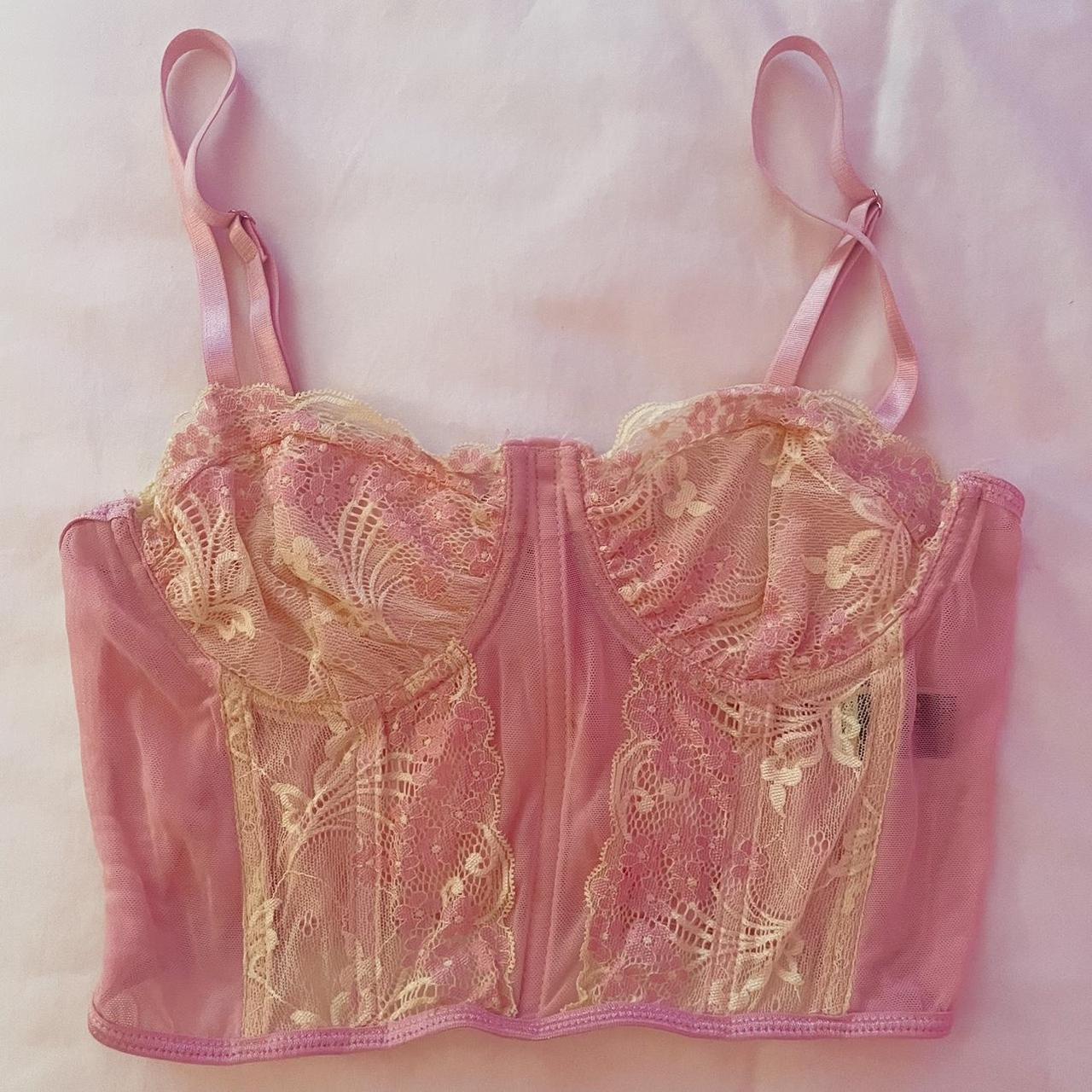 Shein Pink/Yellow Lace Corset - Size S super cute... - Depop