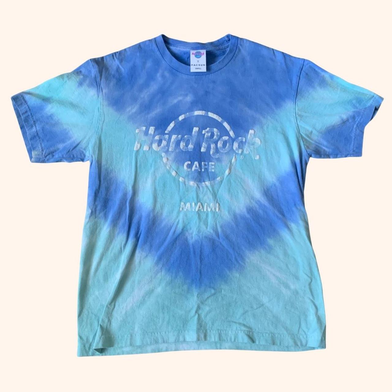 Hard Rock Cafe Women's Blue and White T-shirt | Depop