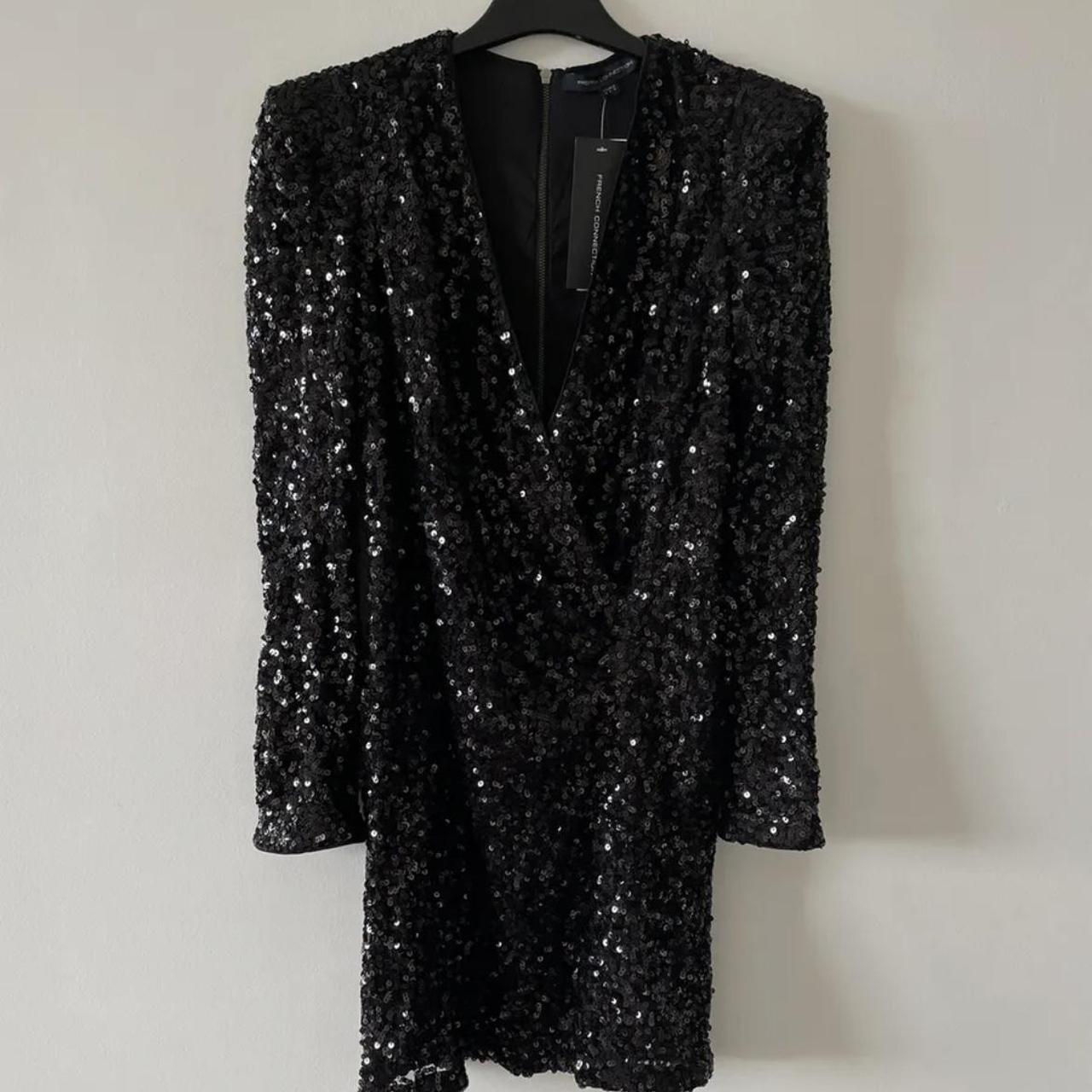 BNWT French Connection Mini Dress Sequin Black UK 10... - Depop