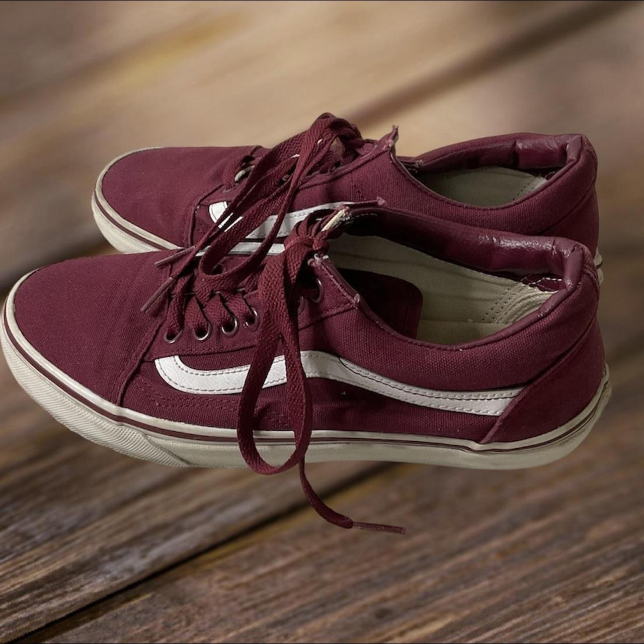 Burgundy white shop vans