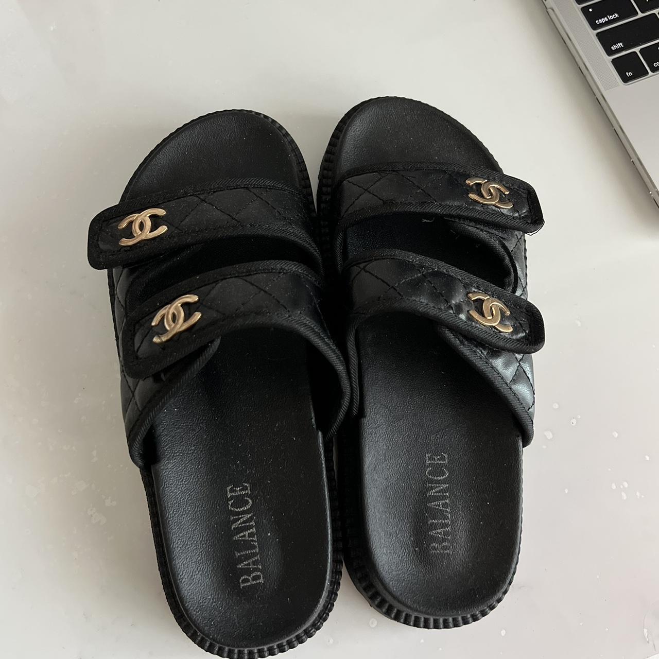 Balance chanel sandal slides in black 🤍 size 6 🤍... - Depop