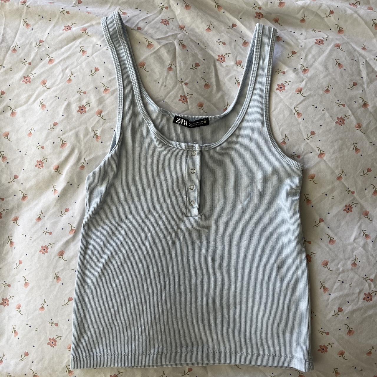 baby blue zara tank top lightly worn size M but fits... Depop
