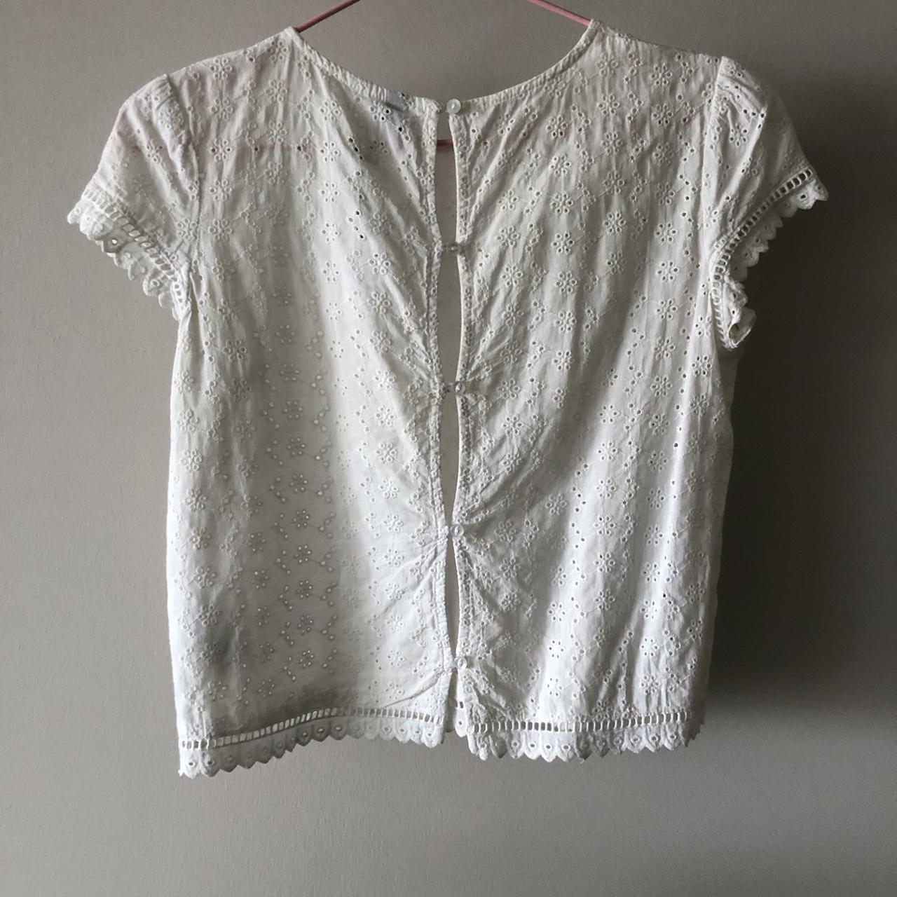 White Broderie summer button down back top. Perfect... - Depop