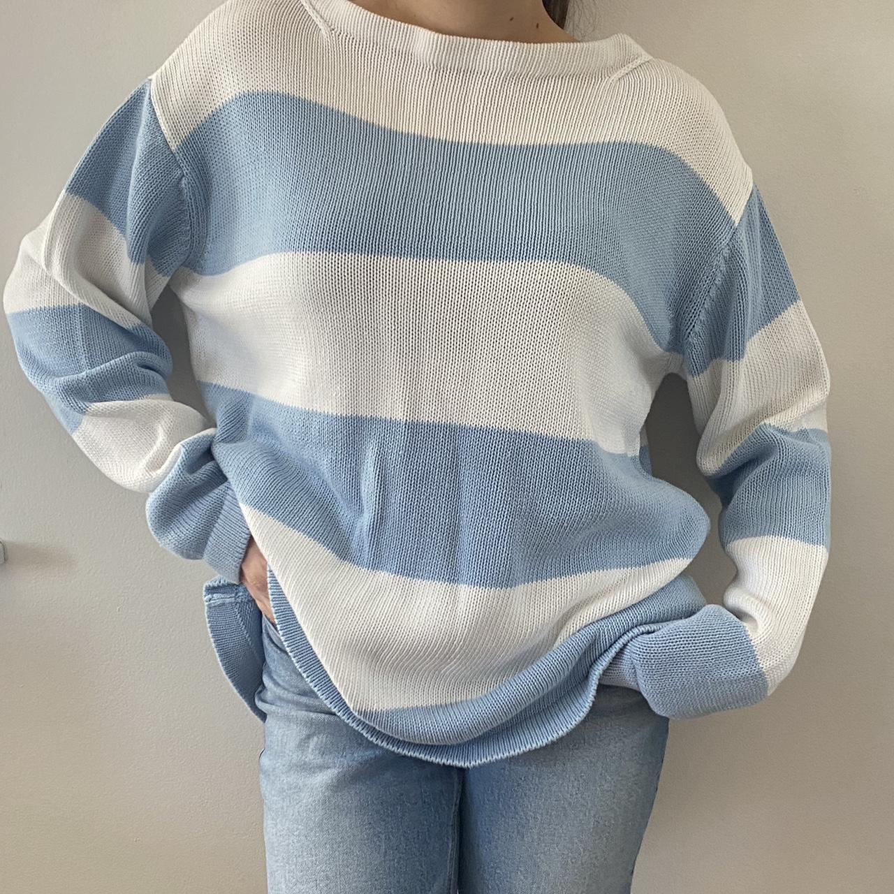 Cutter & Buck Women's Blue and White Jumper Depop
