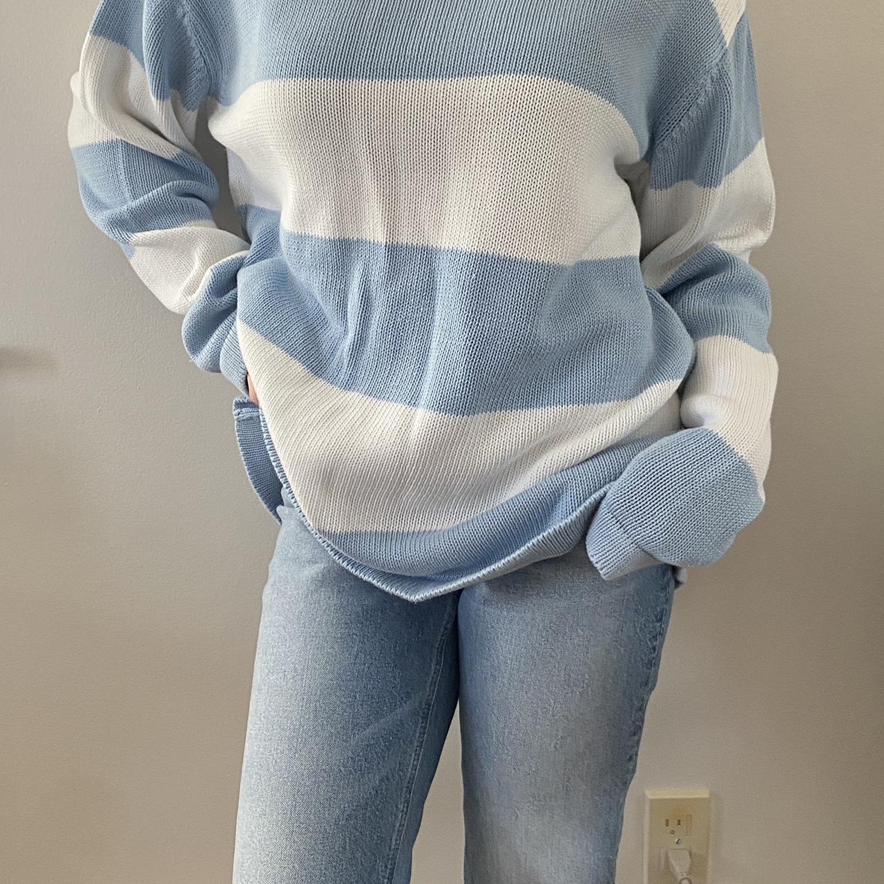 Cutter & Buck Women's Blue and White Jumper Depop