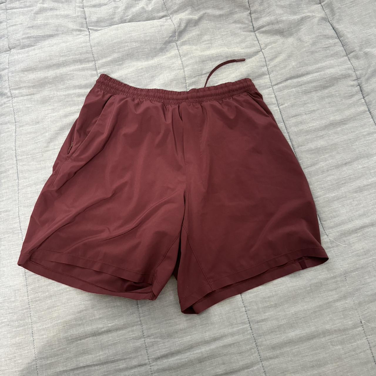 Size medium lulu lemon shorts in maroon - Depop