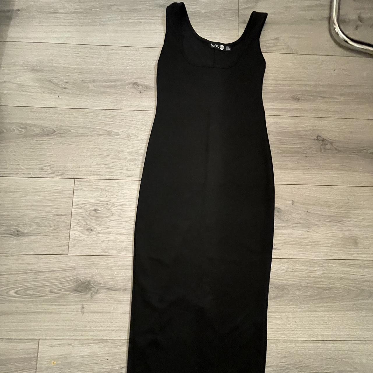 Long Black Fitted Dress With Split At The Back Depop