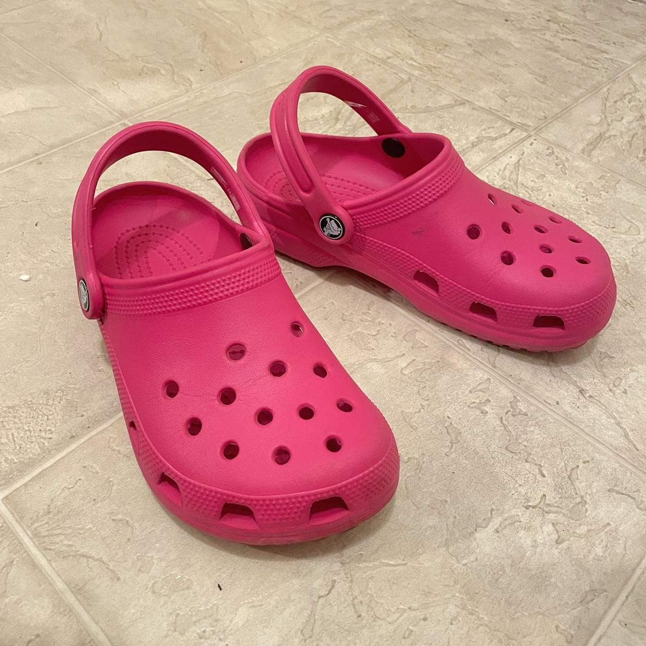 Hot pink crocs sandals male size 4 and female size... - Depop