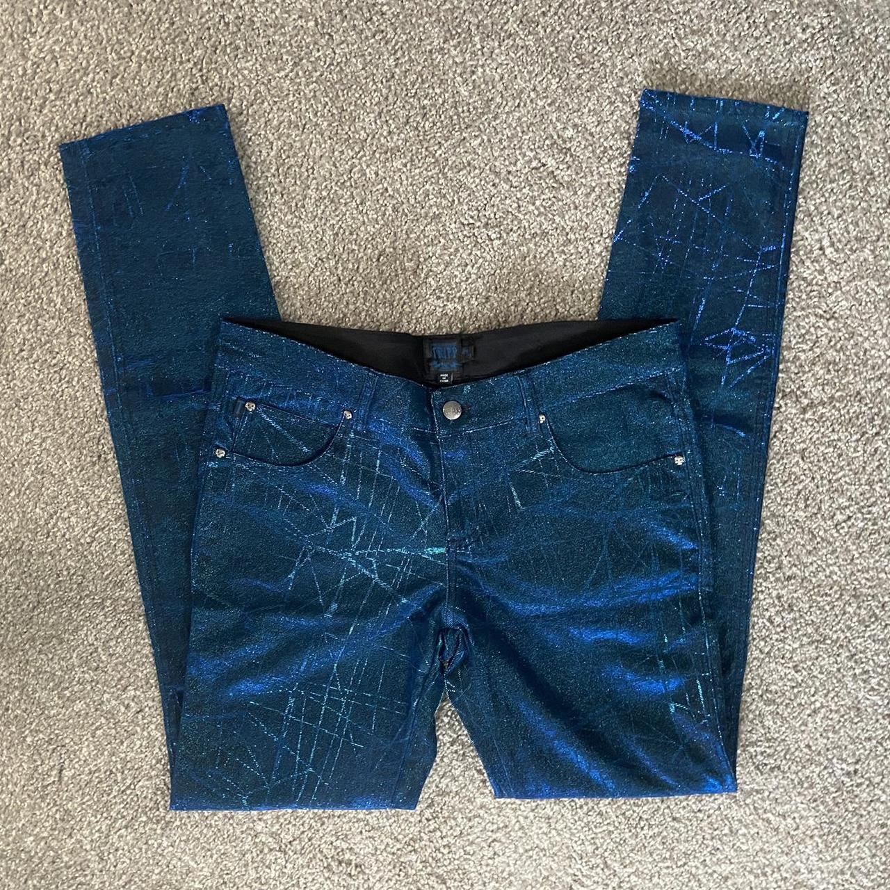 Tripp NYC blue sparkle holographic jeans Textured... - Depop