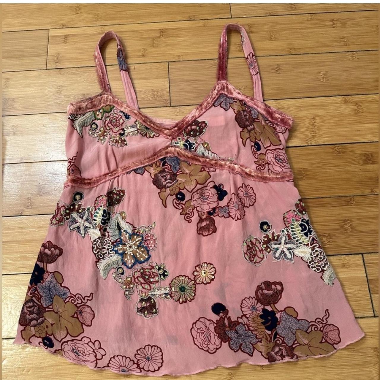 Trelise Cooper Pink Floral Beaded Embroidered Tank... Depop