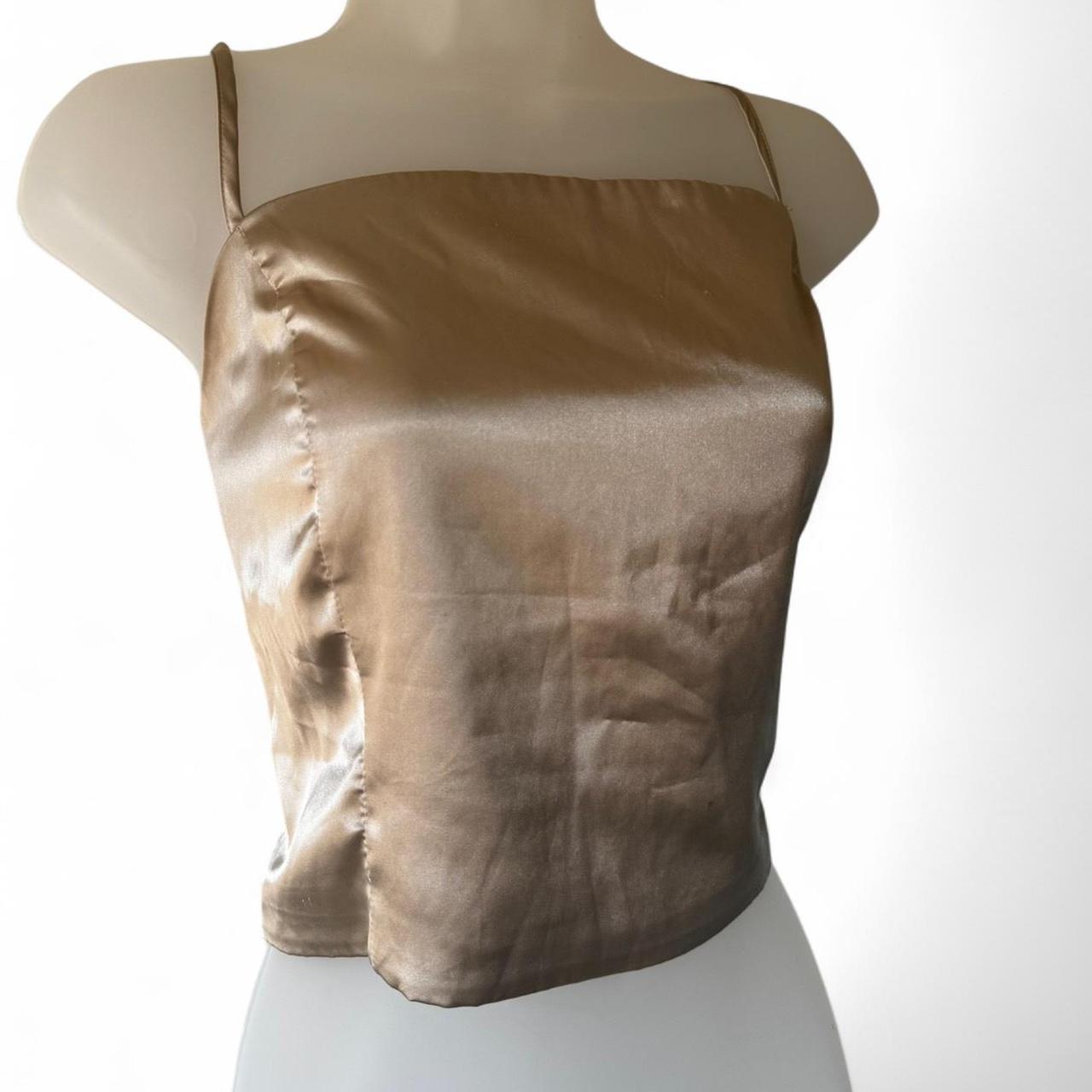 Wet Seal Women's Tank top - Gold/Tan - XL – Beige #white #satin #cami top with adjustable …