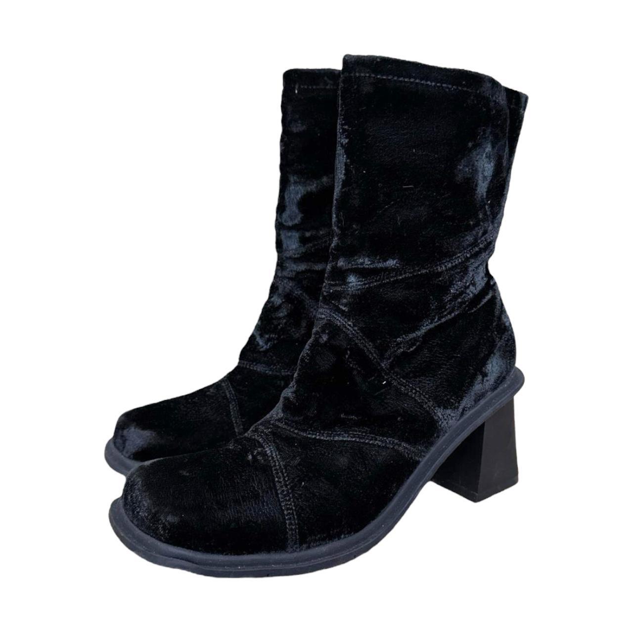 90s cyber goth black velvet ankle boots with a. Depop