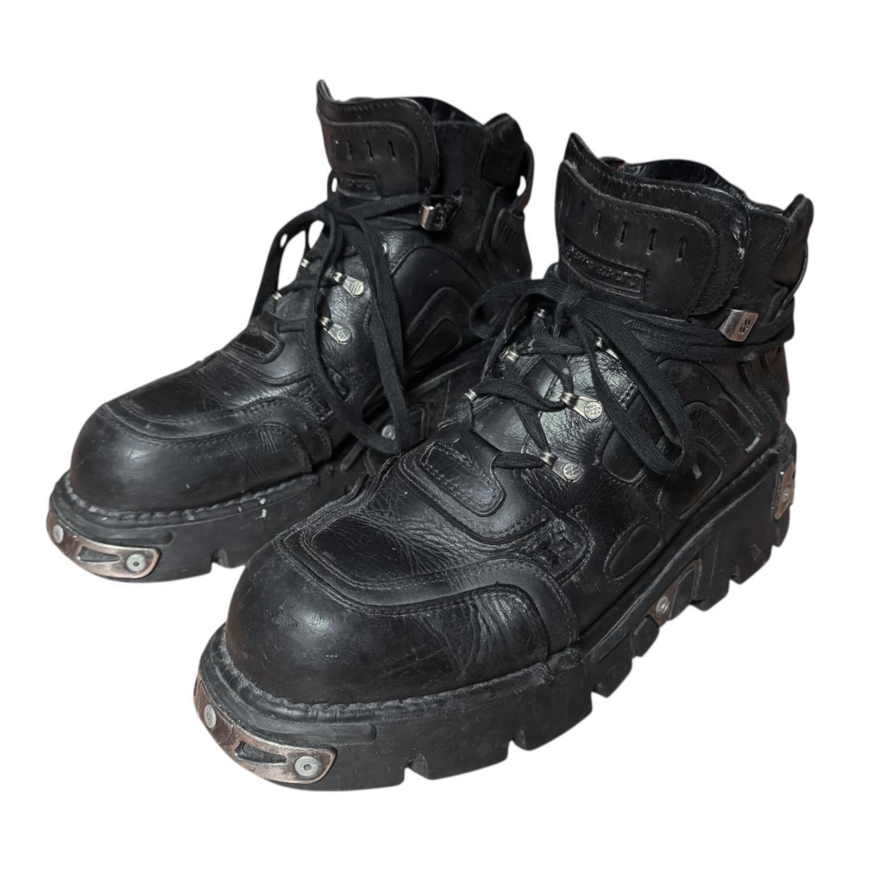 New Rock Women's Casual Boots - Black - US 12 – 90s New Rock biker goth black leather …