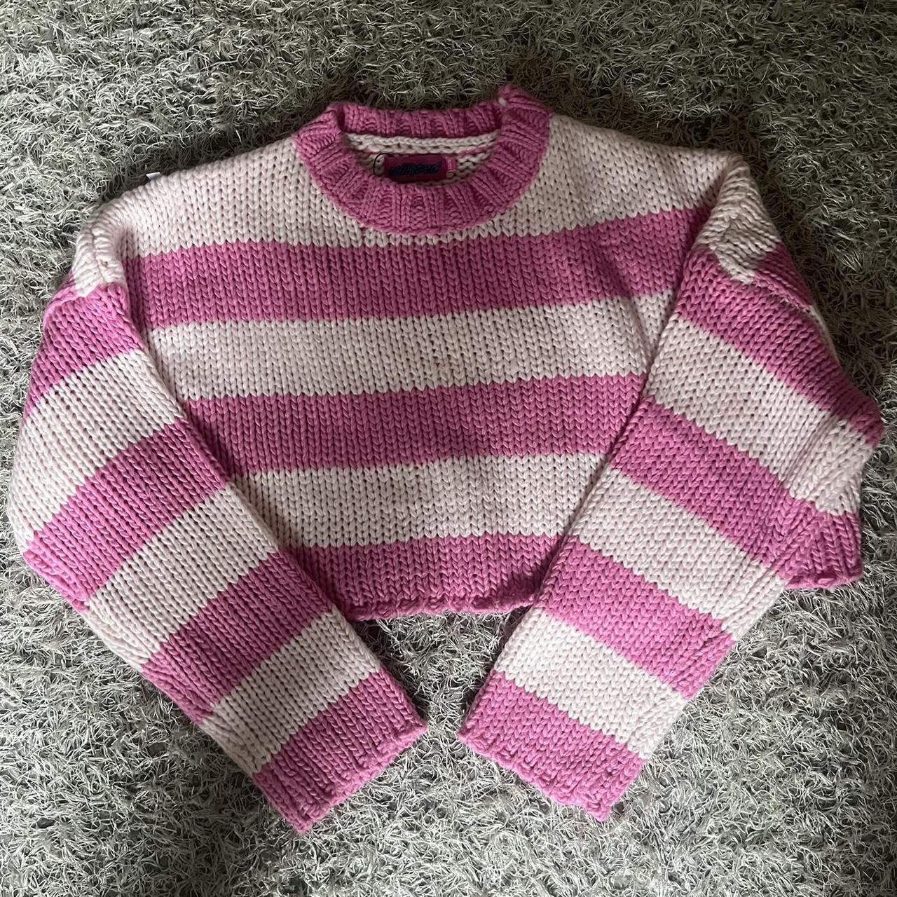 Edikted Ozzy Striped Cropped Sweater in pink Brand... - Depop