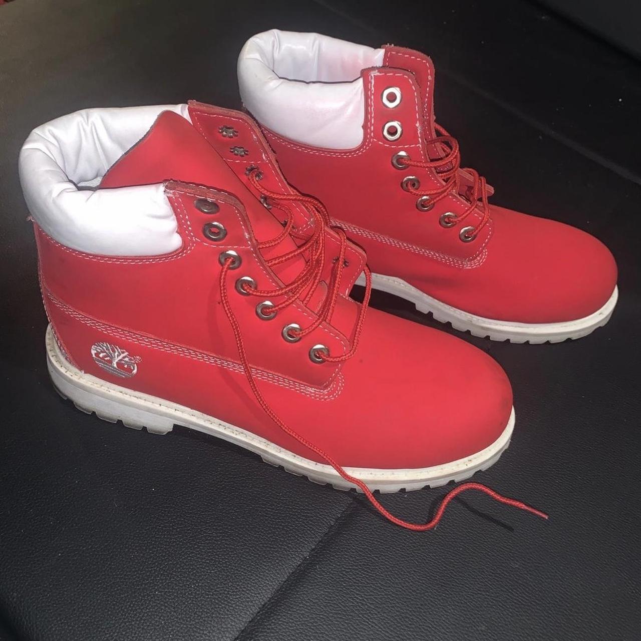 Red and white timberlands on sale mens