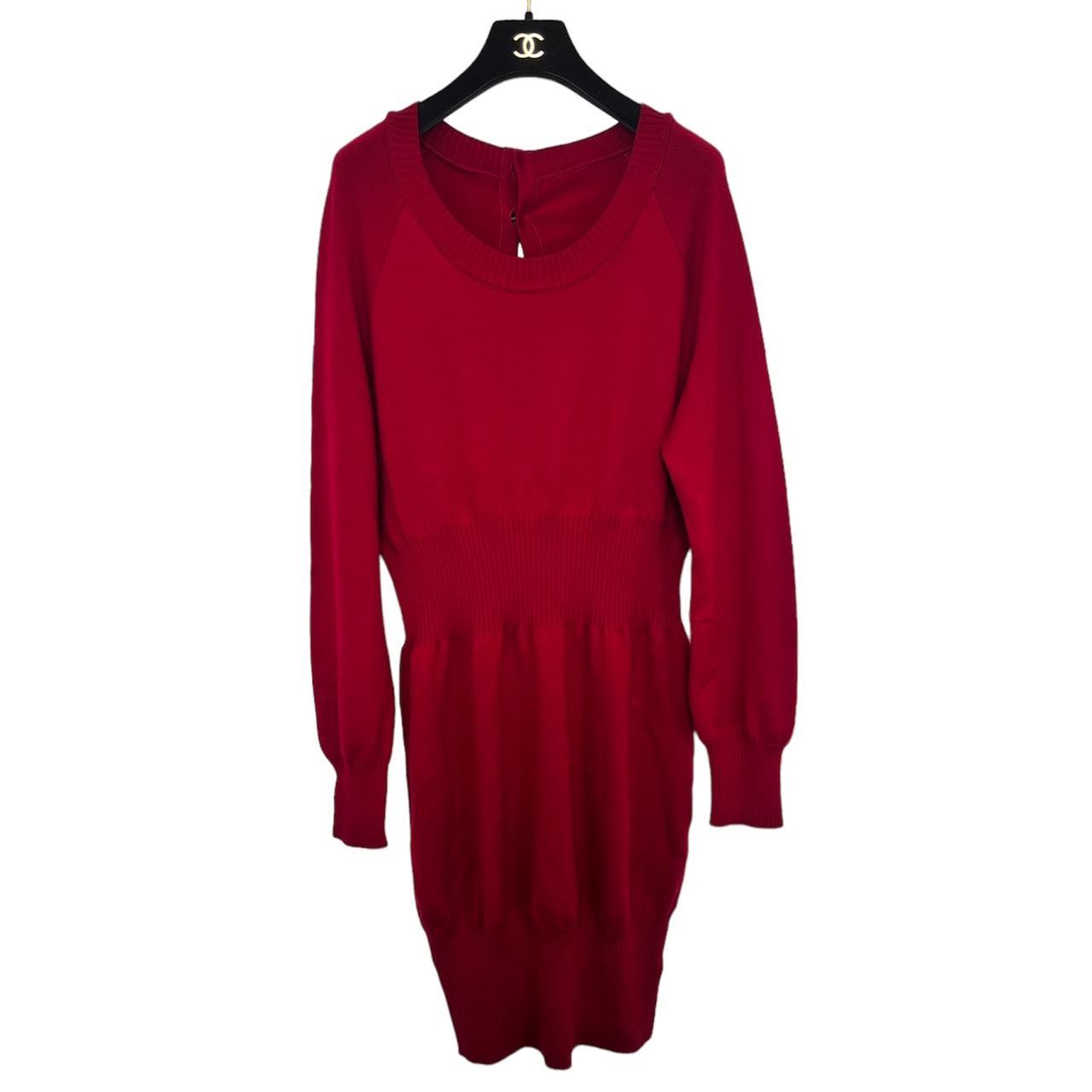 💕 Chanel Knit Knitted Long Sleeve Wool Red Dress... - Depop