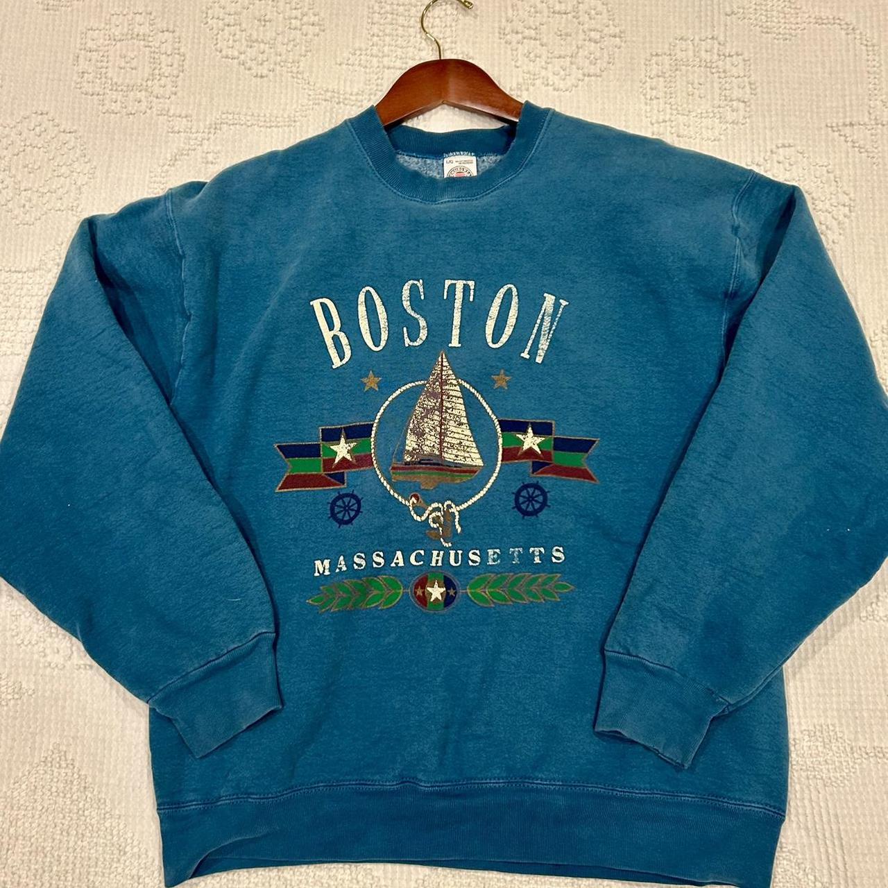 Munsingwear Men's Sweatshirt - Blue - L – Vintage Turquoise-Blue Boston Massachusetts crewneck sweatshirt streetwear