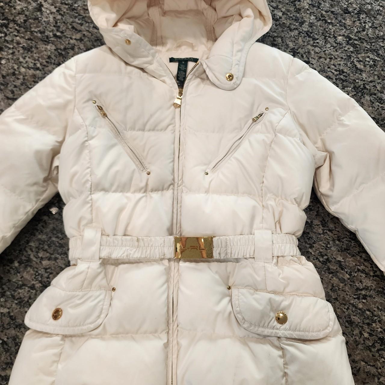 Ralph Lauren Women's Cream and Gold Coat Depop