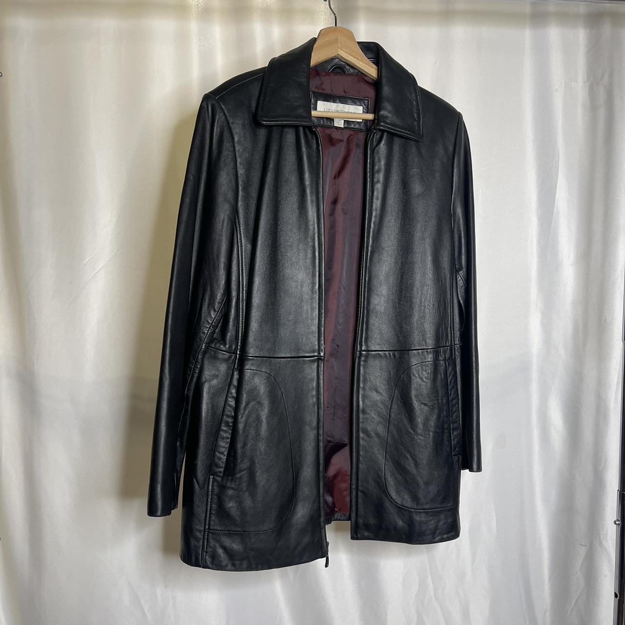 90s Black Leather Blazer Coat, Classic boxy shoulder...