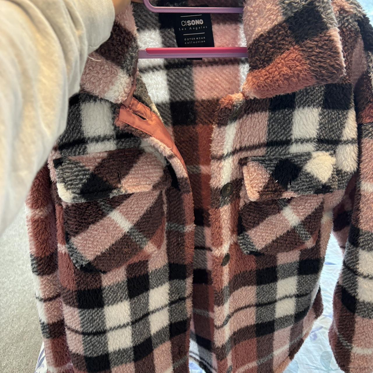 Ci Sono Fluffy Plaid Jacket Depop