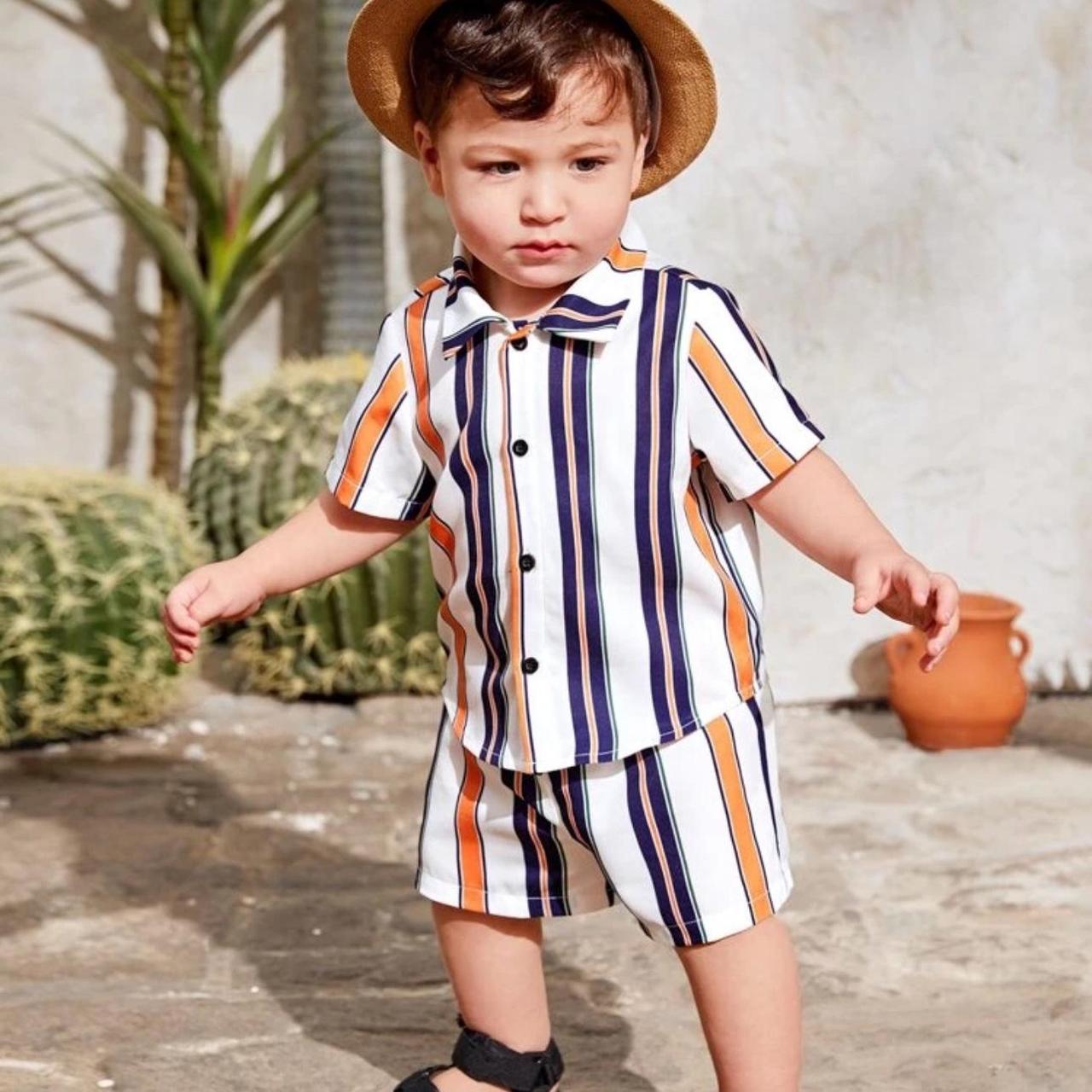 ⭐️ SHEIN Toddler Boy Vertical Orange/Blue Striped | Depop