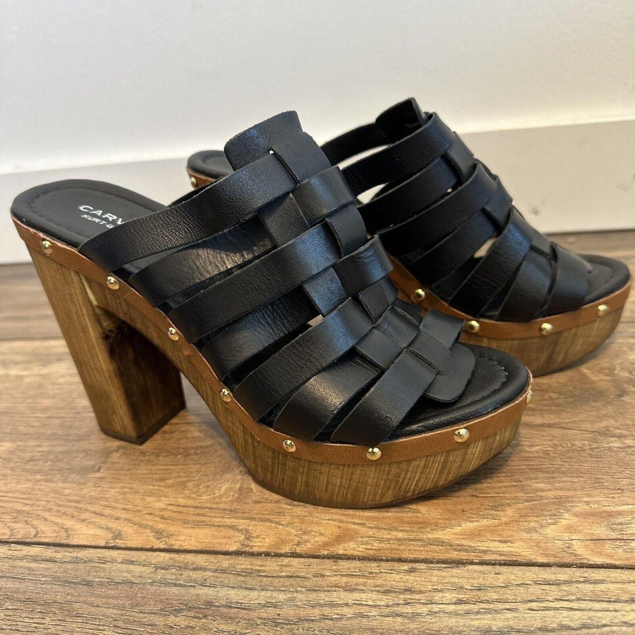 Carvela Kurt Geiger Kandy Black Leather Wood Clogs. Depop