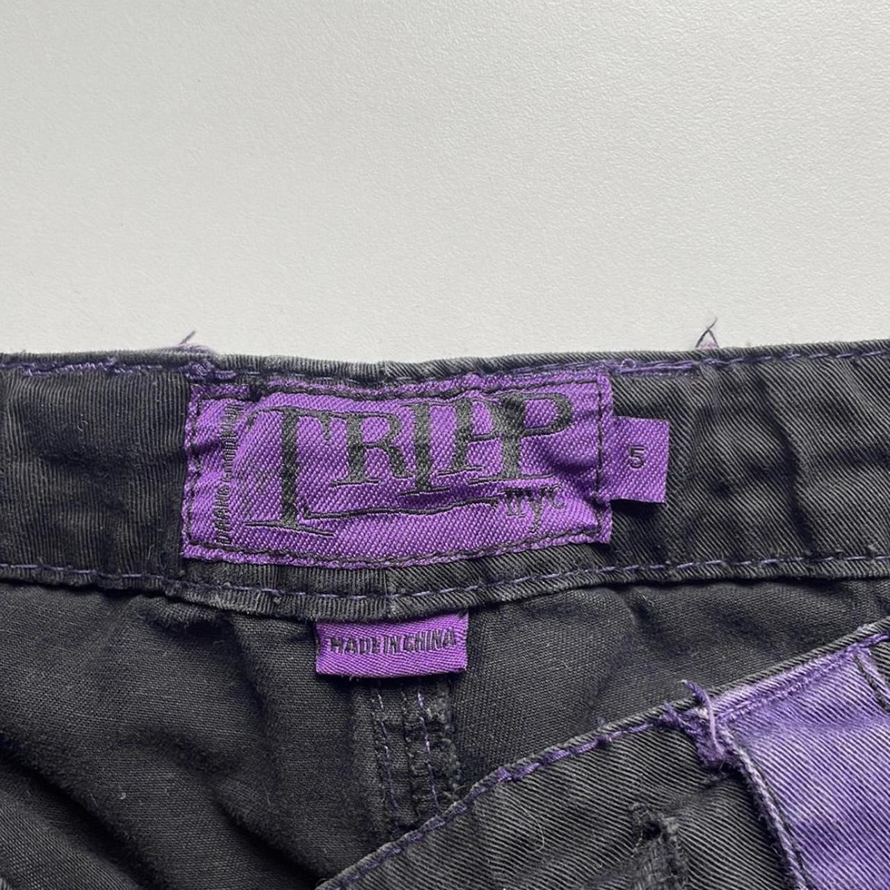 Y2K Tripp NYC purple and Black bondage flare pants... - Depop