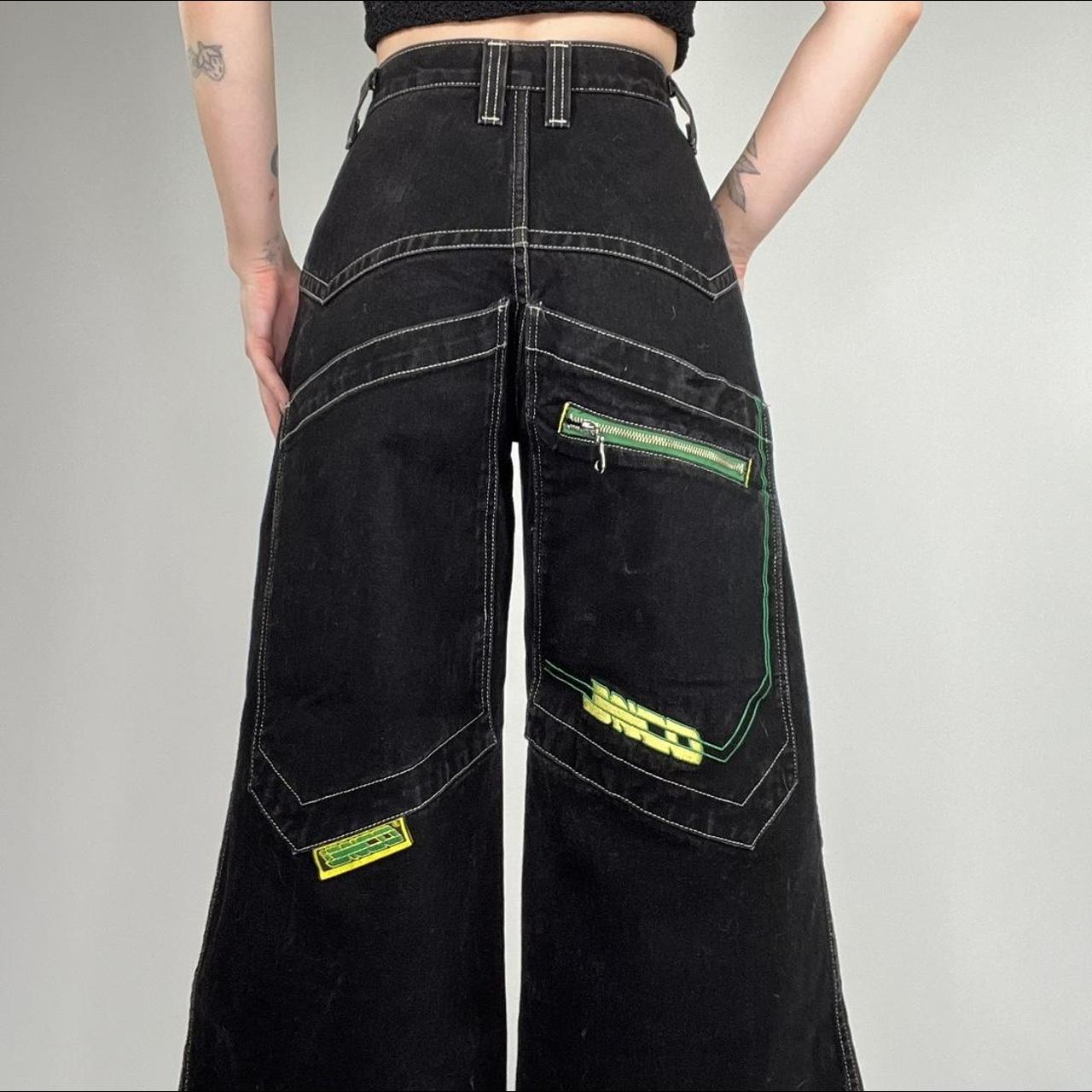 JNCO Women's Black and Green Jeans Depop