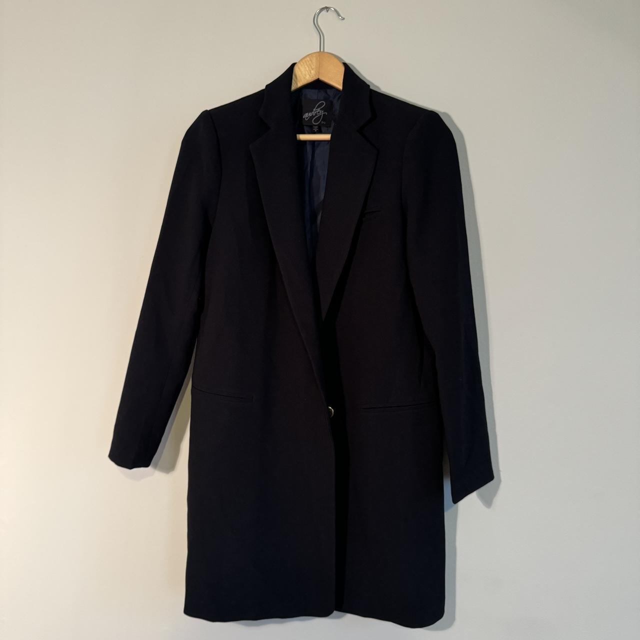 Knee length dark navy blazer coat with single button... - Depop