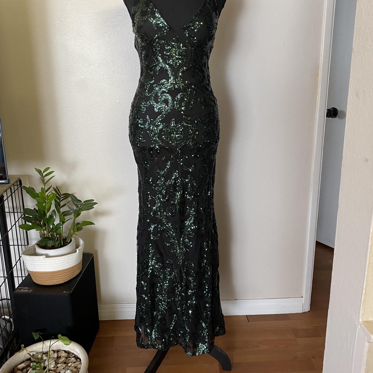 Prom is soon!! green and black sequin dress,