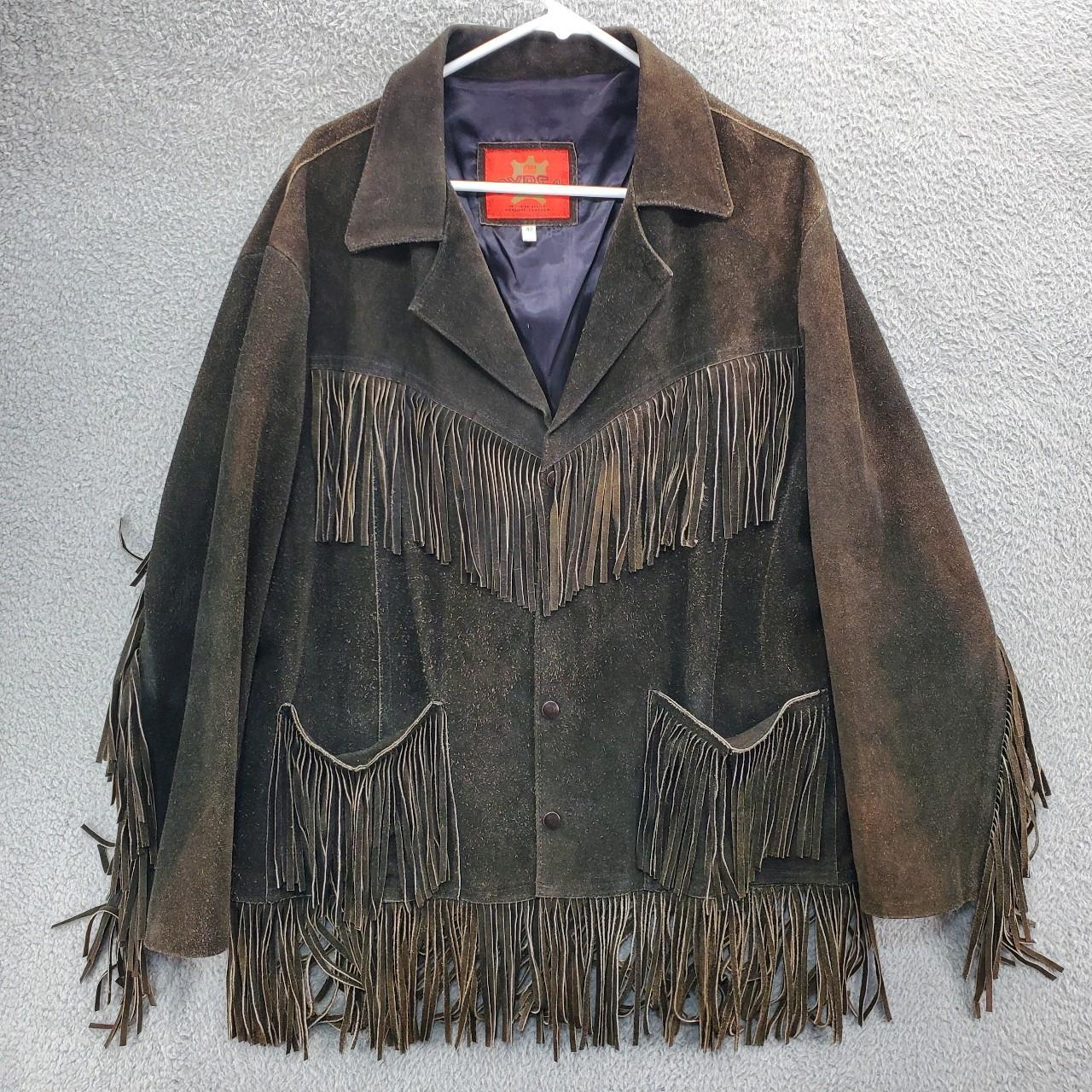 Vintage PYPSA Leather Fringe Jacket Men's Size 42... - Depop