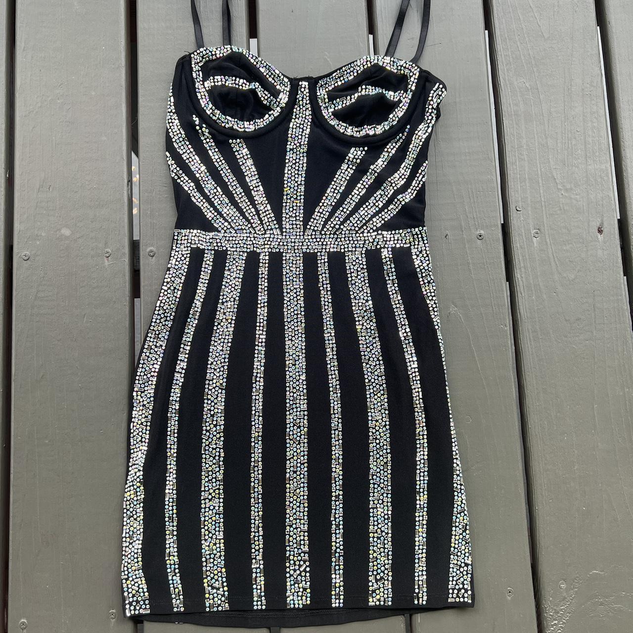 Black dress with silver rhinestones hotsell