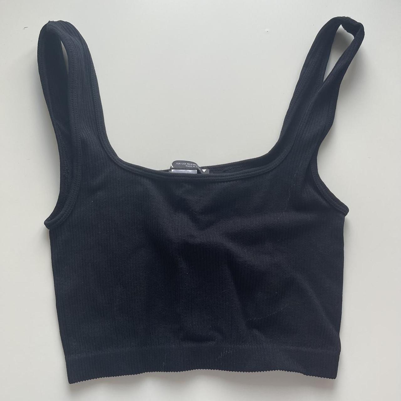 zara basic black tank top size XS-S fits XS-M super... - Depop