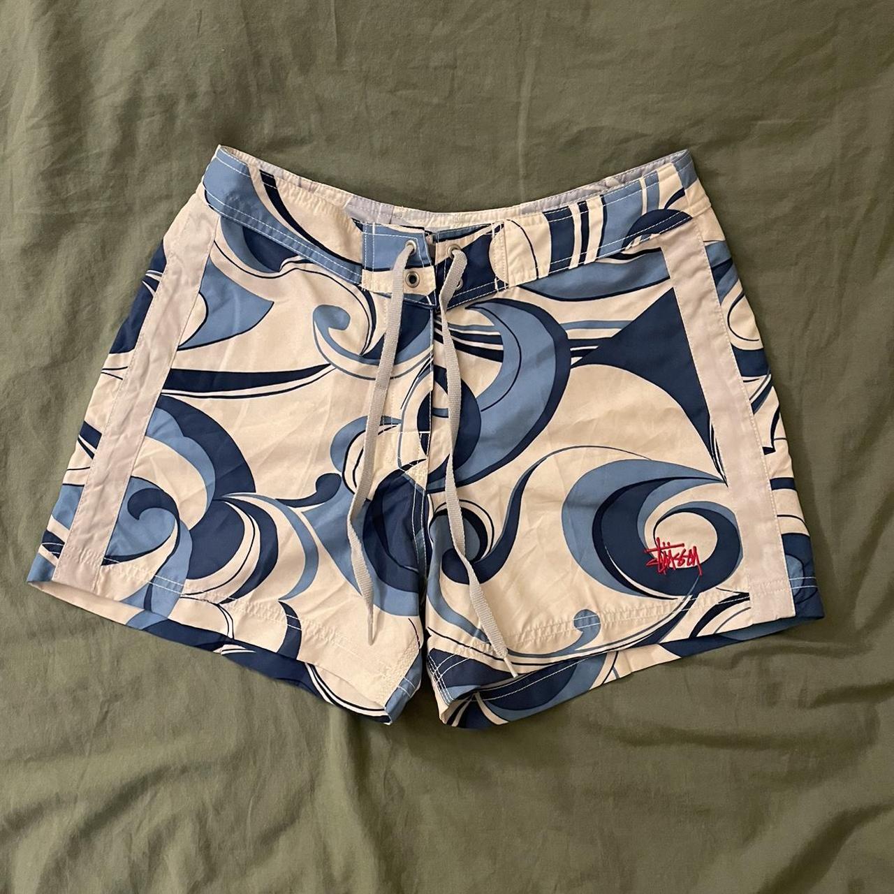 Stüssy Women's Blue and White Swim-briefs-shorts | Depop