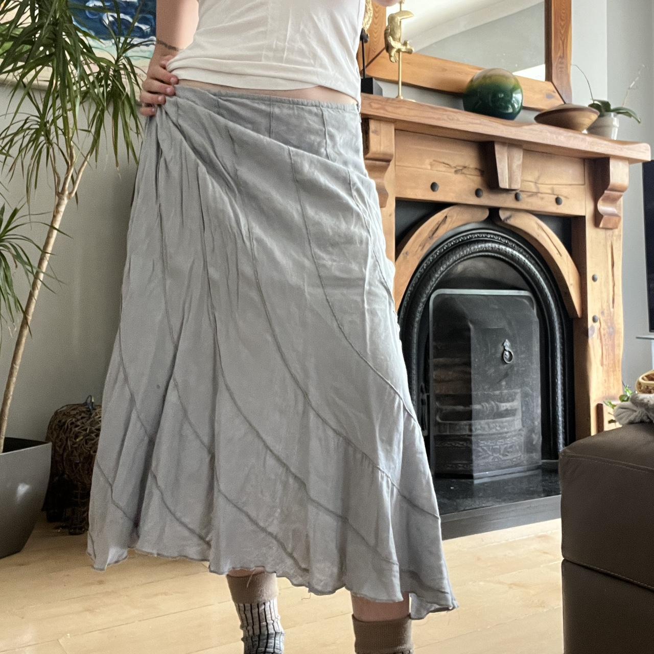 vintage grey midi skirt with a stitched... - Depop