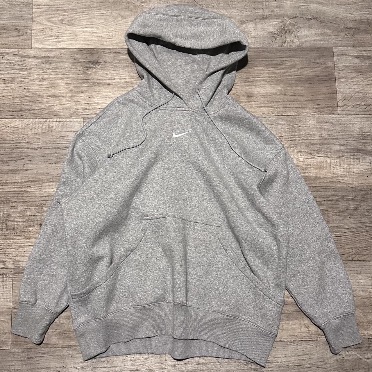 grey nike center swoosh hoodie oversized/baggy fit... - Depop