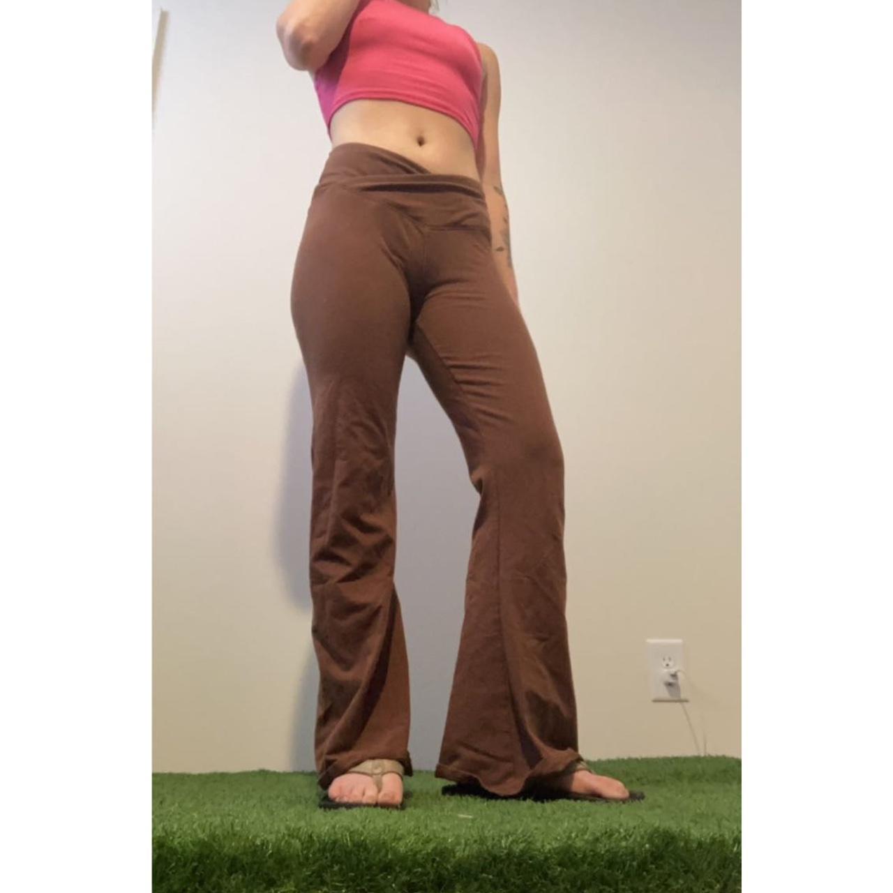 Brown stretchy flare leg yoga pants/ leggings with - Depop
