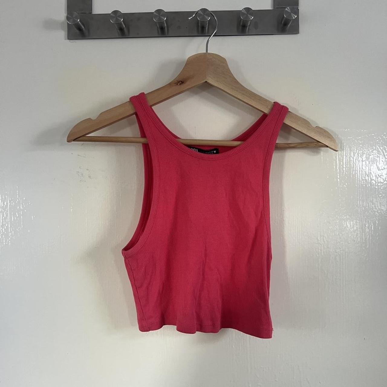 Zara pink racer neck crop top Great condition Uk... Depop
