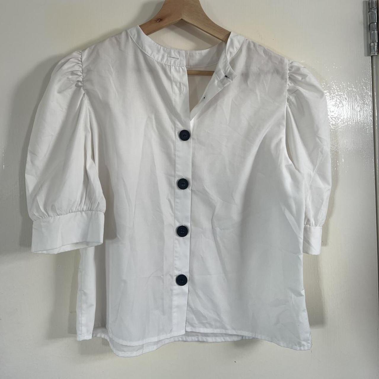 White puff sleeve shirt Black button details on the... - Depop